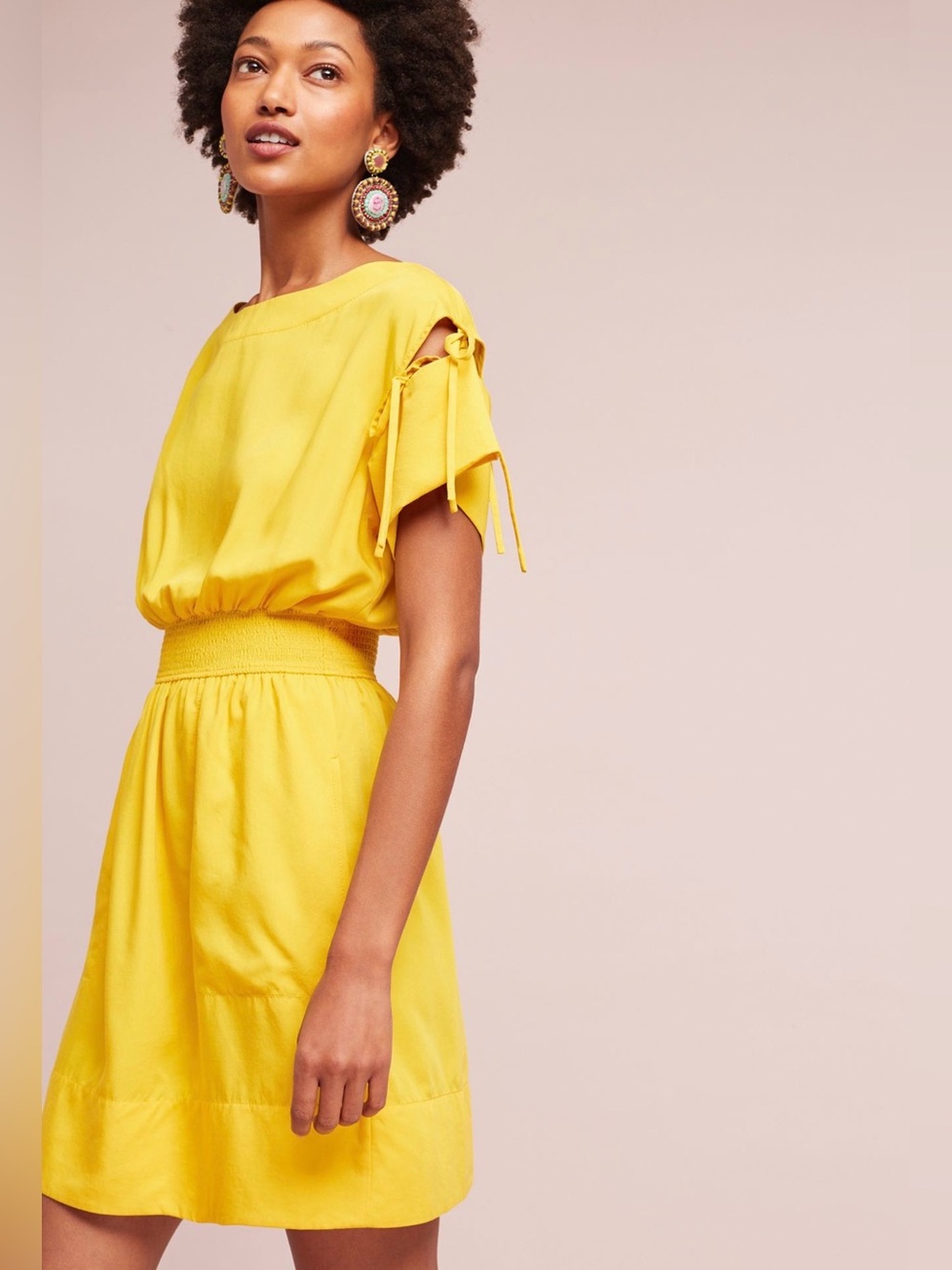 Plenty by Tracy Reese Ivette Yellow Tie-Sleeve Cotton Dress Size Small Petite